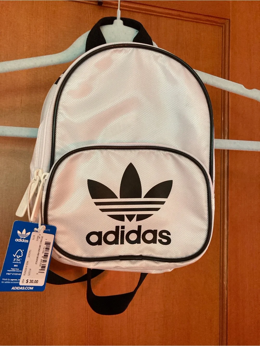 adidas White Mini Backpack with Black Trim - Picture 1 of 4